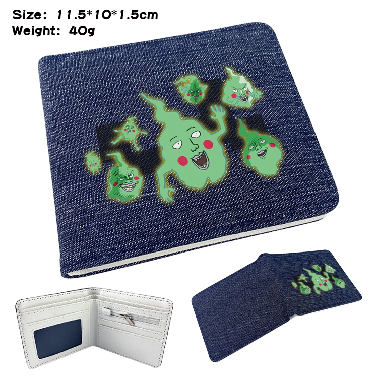 Mob Psycho 100 Anime surrounding denim folding color picture wallet 11.5X10X1.5CM