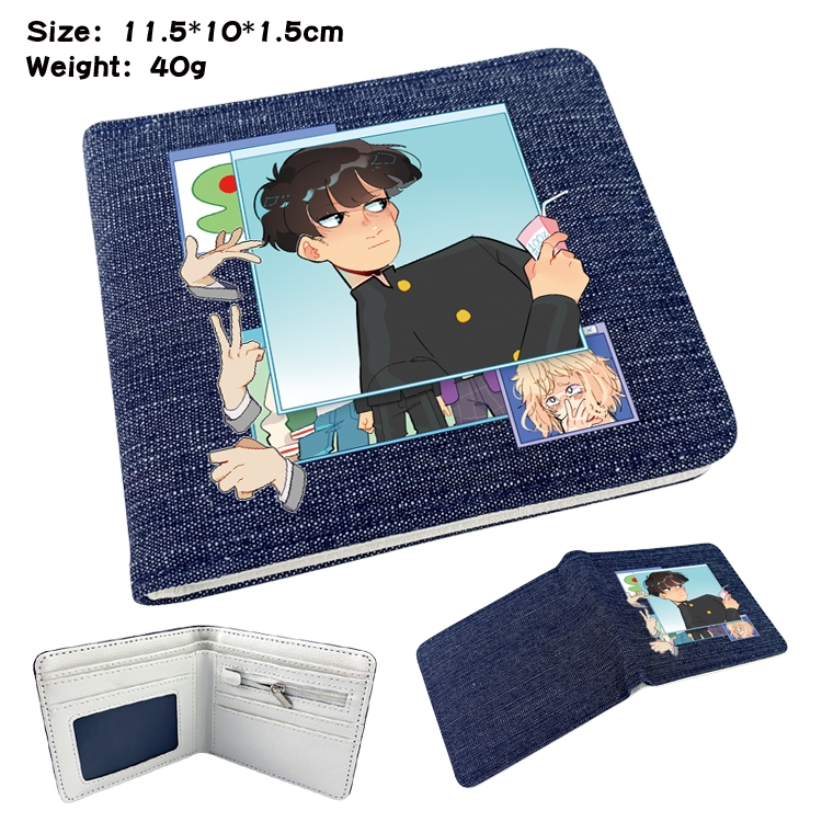 Mob Psycho 100 Anime surrounding denim folding color picture wallet 11.5X10X1.5CM