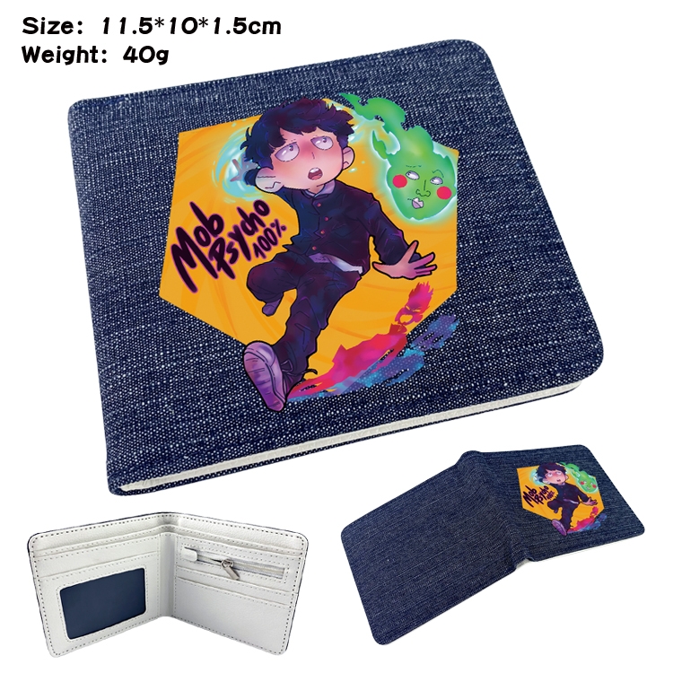 Mob Psycho 100 Anime surrounding denim folding color picture wallet 11.5X10X1.5CM