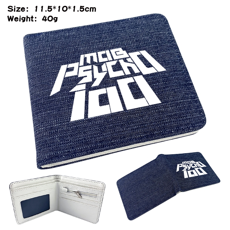 Mob Psycho 100 Anime surrounding denim folding color picture wallet 11.5X10X1.5CM