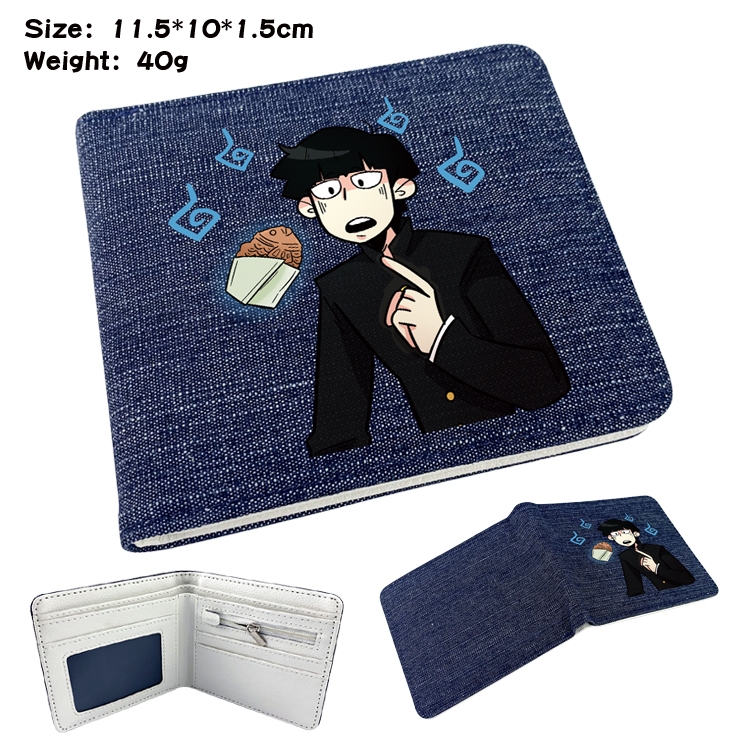 Mob Psycho 100 Anime surrounding denim folding color picture wallet 11.5X10X1.5CM