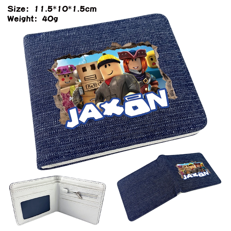 Robllox Anime surrounding denim folding color picture wallet 11.5X10X1.5CM