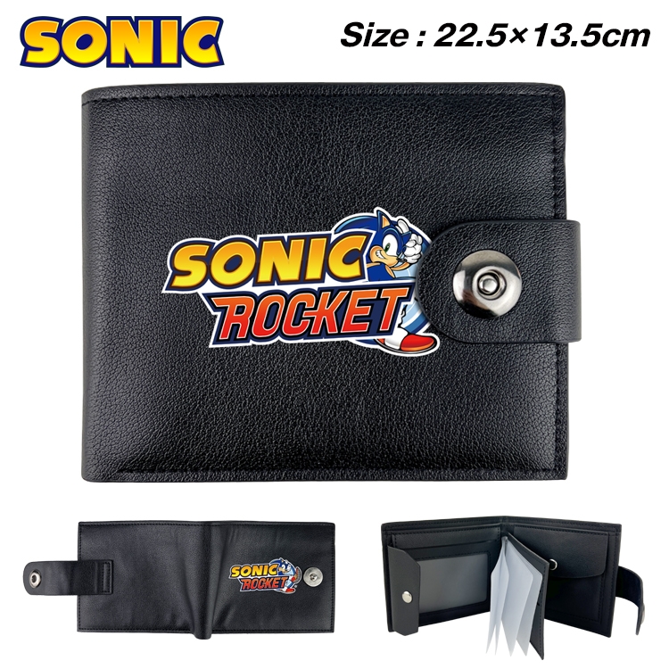 Sonic The Hedgehog Animation snap fastener black pickup bag wallet 22.5X13.5CM