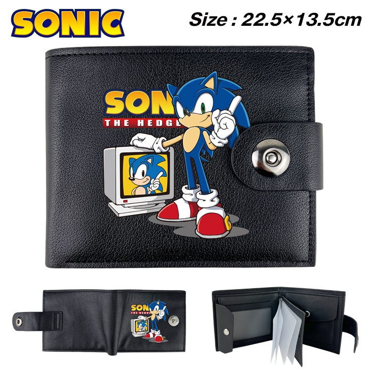 Sonic The Hedgehog Animation snap fastener black pickup bag wallet 22.5X13.5CM