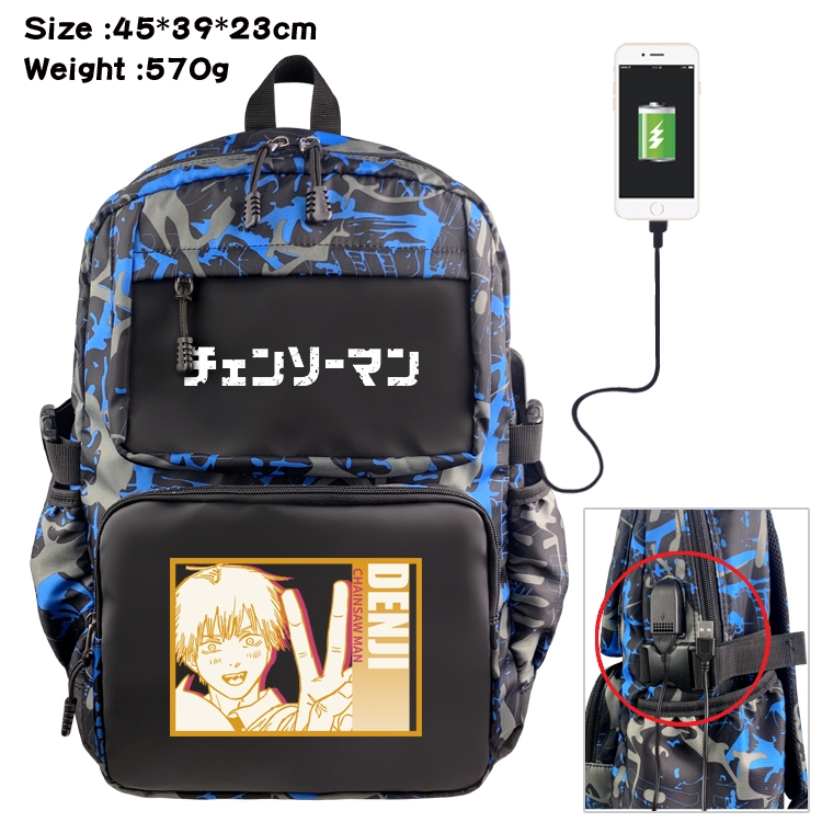 Chainsaw man Anime waterproof nylon camouflage backpack 45X39X23CM