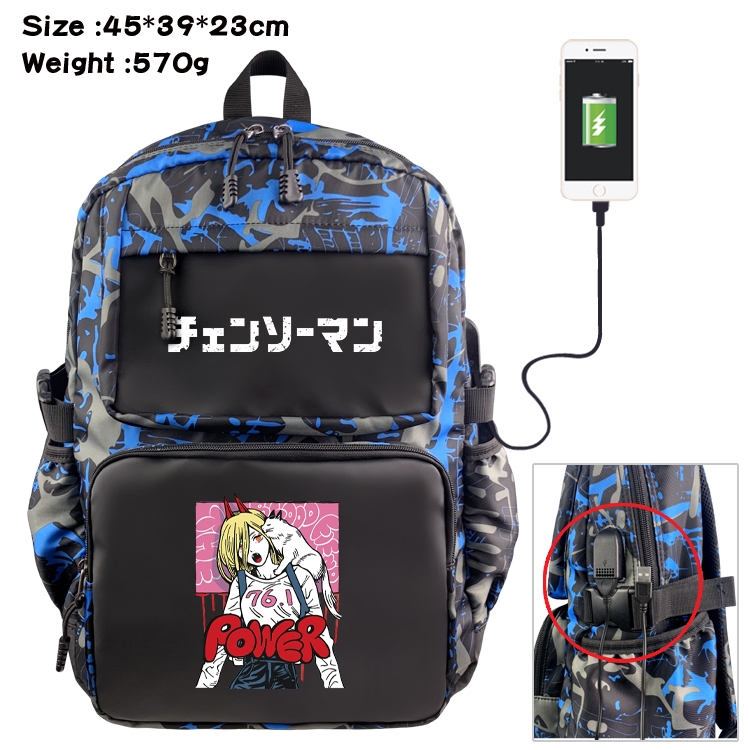 Chainsaw man Anime waterproof nylon camouflage backpack 45X39X23CM