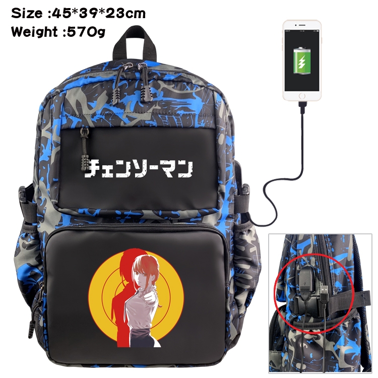 Chainsaw man Anime waterproof nylon camouflage backpack 45X39X23CM