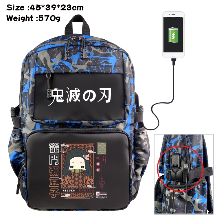 Demon Slayer Kimets Anime waterproof nylon camouflage backpack 45X39X23CM