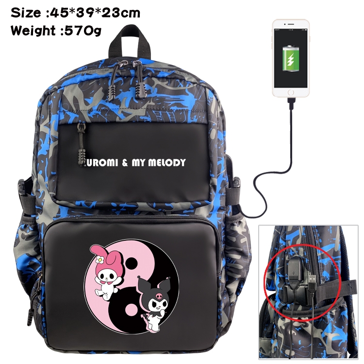 Kuromi and Melody waterproof nylon camouflage backpack School Bag 45X39X23CM