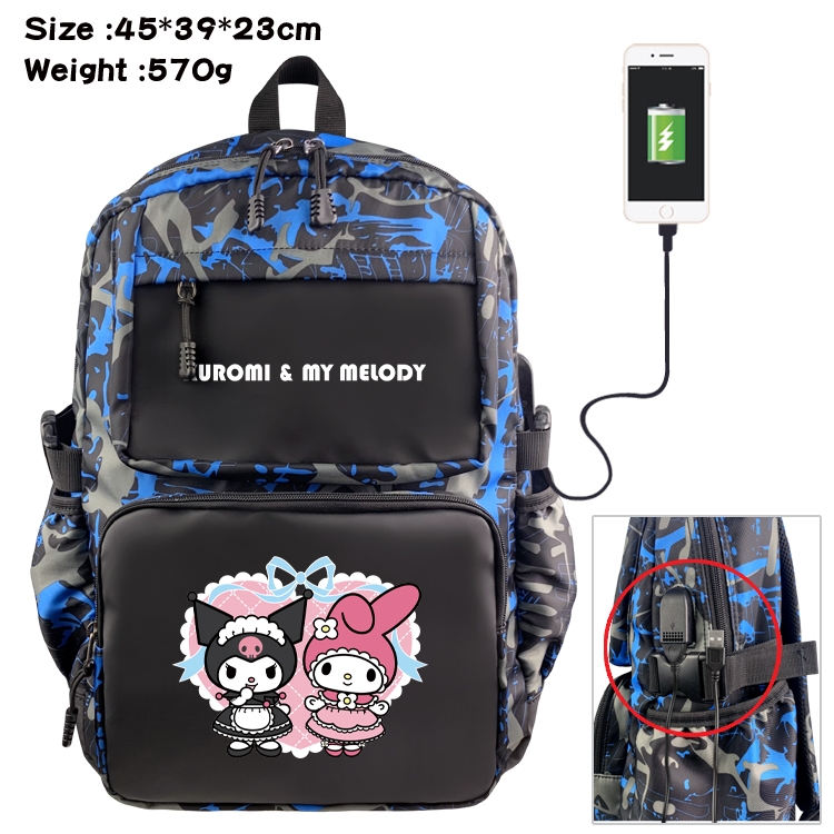 Kuromi and Melody waterproof nylon camouflage backpack School Bag 45X39X23CM