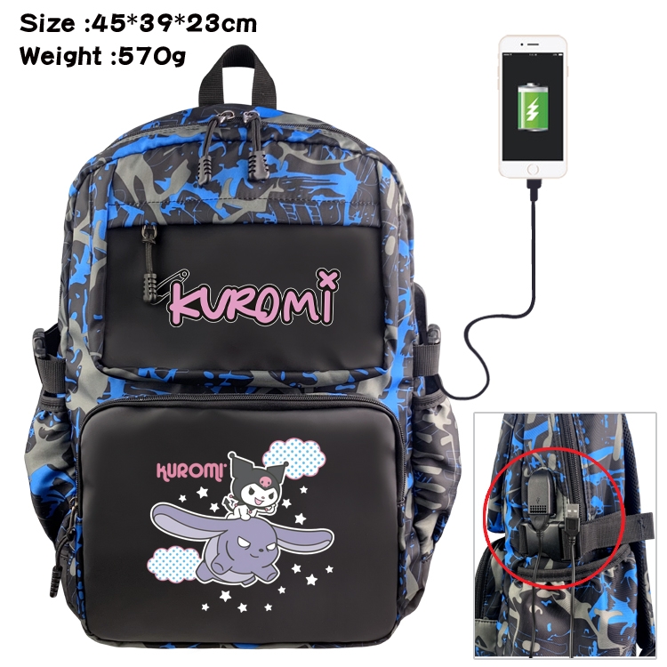 Kuromi and Melody waterproof nylon camouflage backpack School Bag 45X39X23CM