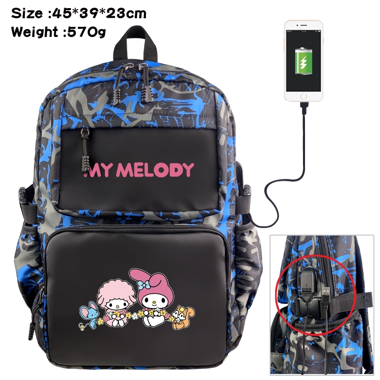 Kuromi and Melody waterproof nylon camouflage backpack School Bag 45X39X23CM