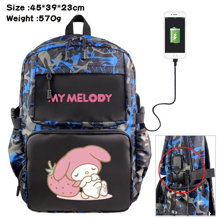 Kuromi and Melody waterproof nylon camouflage backpack School Bag 45X39X23CM