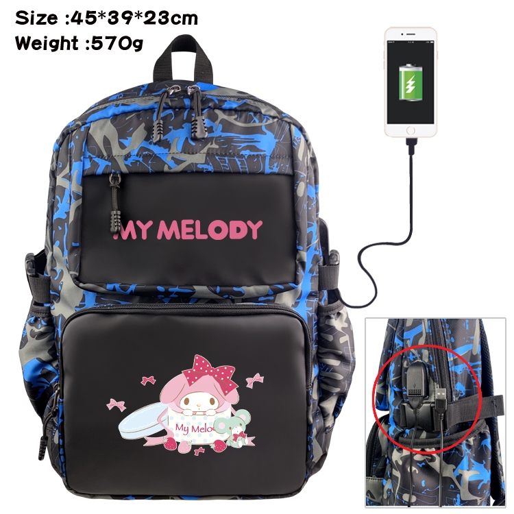 Kuromi and Melody waterproof nylon camouflage backpack School Bag 45X39X23CM