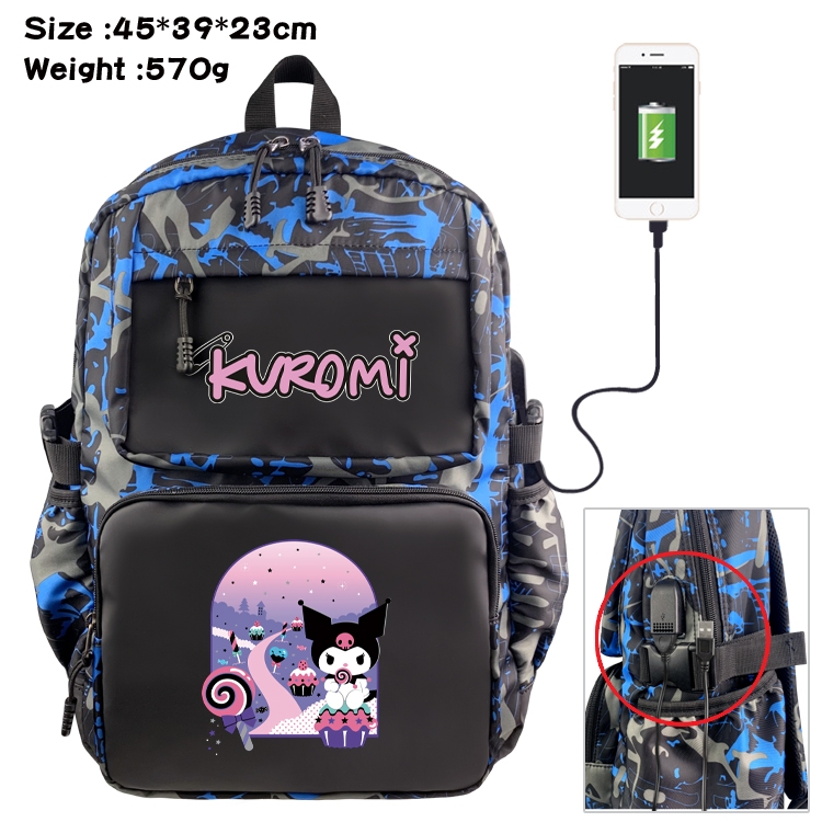 Kuromi and Melody waterproof nylon camouflage backpack School Bag 45X39X23CM