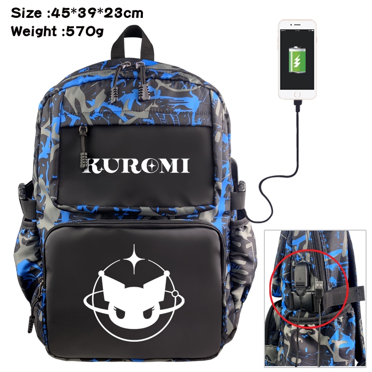 Kuromi and Melody waterproof nylon camouflage backpack School Bag 45X39X23CM