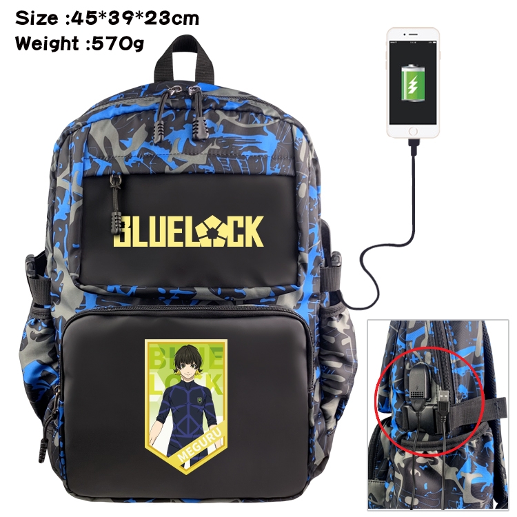 BLUE LOCK Anime waterproof nylon camouflage backpack School Bag 45X39X23CM