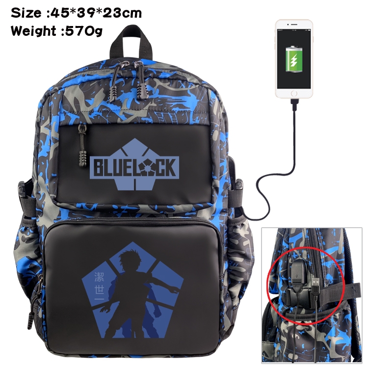 BLUE LOCK Anime waterproof nylon camouflage backpack School Bag 45X39X23CM