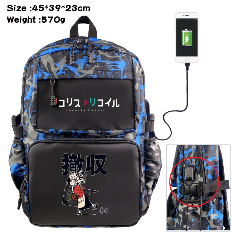 Lycoris Recoil Anime waterproof nylon camouflage backpack School Bag 45X39X23CM