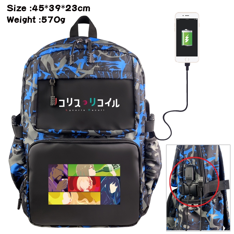 Lycoris Recoil Anime waterproof nylon camouflage backpack School Bag 45X39X23CM