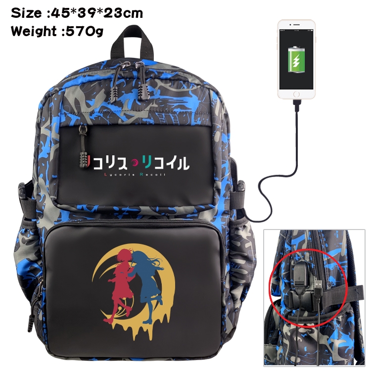 Lycoris Recoil Anime waterproof nylon camouflage backpack School Bag 45X39X23CM