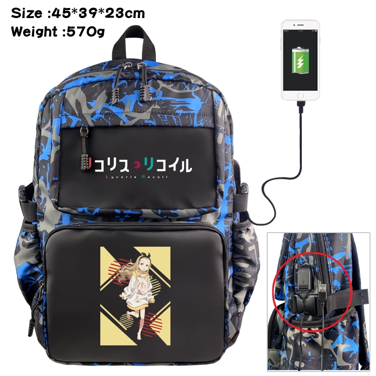 Lycoris Recoil Anime waterproof nylon camouflage backpack School Bag 45X39X23CM