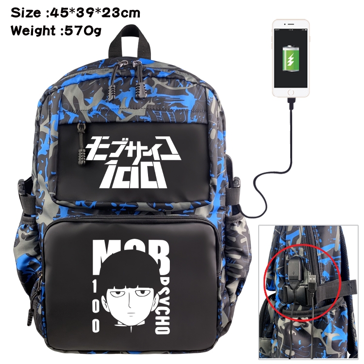 Mob Psycho 100 Anime waterproof nylon camouflage backpack School Bag 45X39X23CM