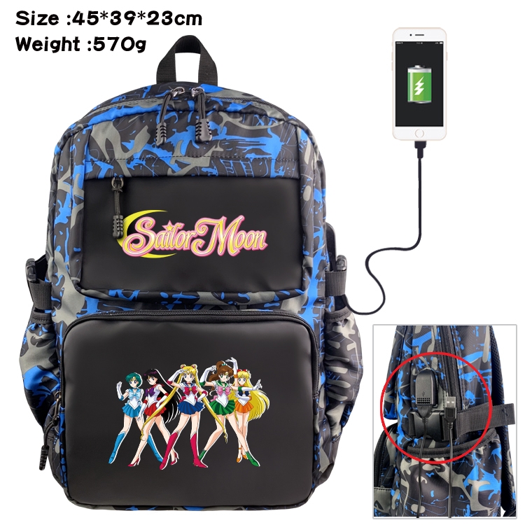 sailormoon Anime waterproof nylon camouflage backpack School Bag 45X39X23CM