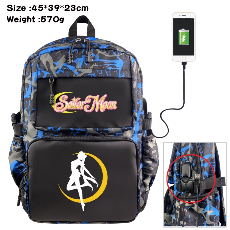 sailormoon Anime waterproof nylon camouflage backpack School Bag 45X39X23CM