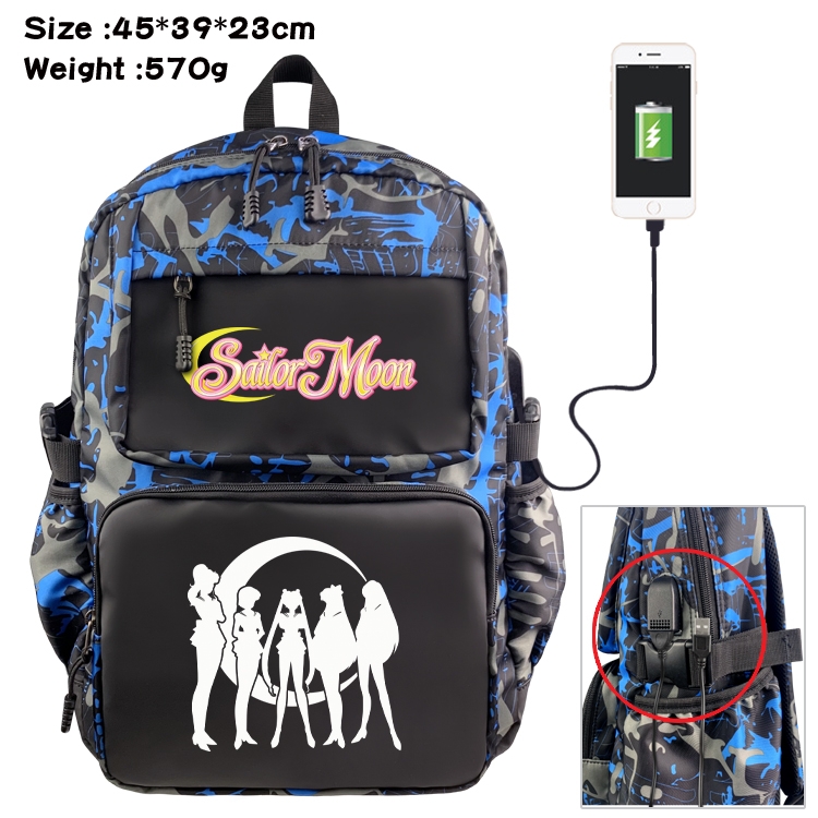 sailormoon Anime waterproof nylon camouflage backpack School Bag 45X39X23CM