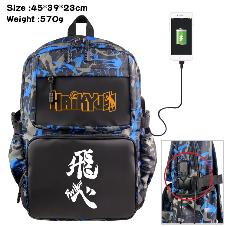 Haikyuu!! Anime waterproof nylon camouflage backpack School Bag 45X39X23CM