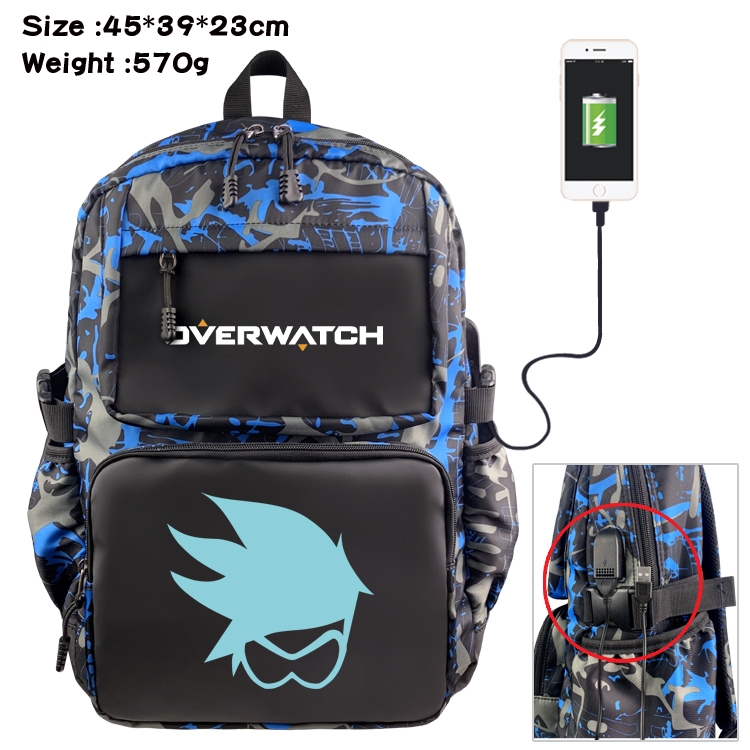 Overwatch Anime waterproof nylon camouflage backpack School Bag 45X39X23CM