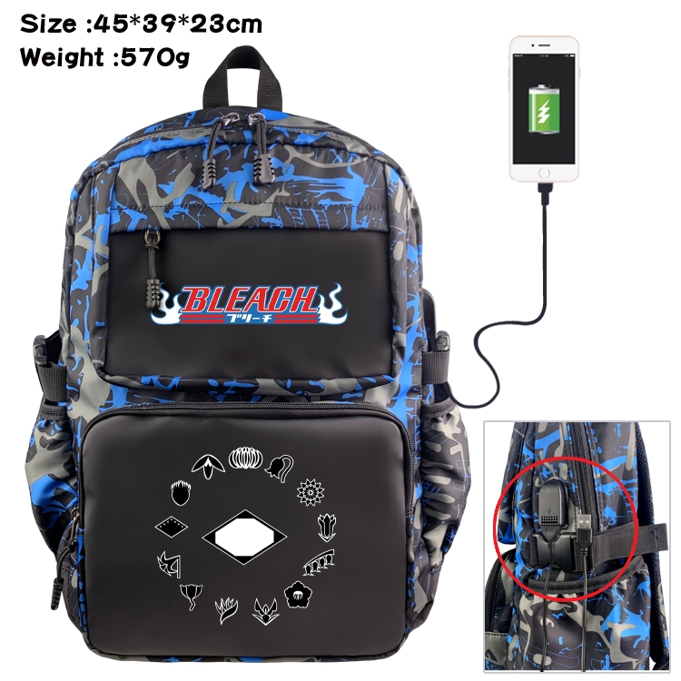 Bleach Anime waterproof nylon camouflage backpack School Bag 45X39X23CM