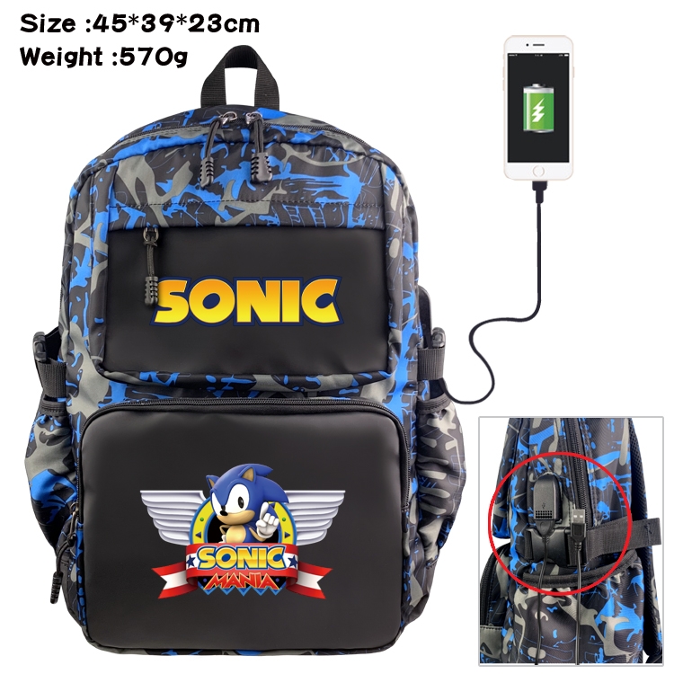 Sonic The Hedgehog Anime waterproof nylon camouflage backpack School Bag 45X39X23CM