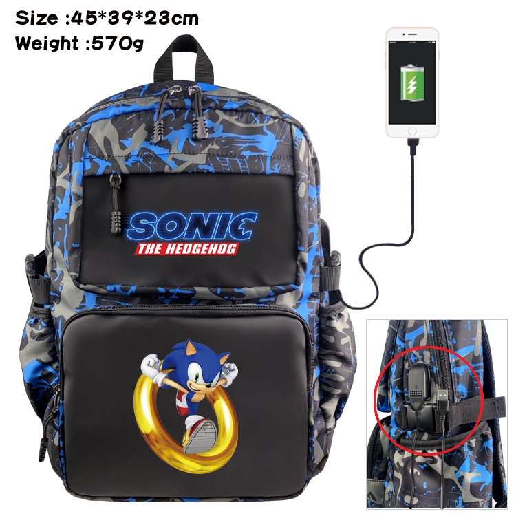 Sonic The Hedgehog Anime waterproof nylon camouflage backpack School Bag 45X39X23CM