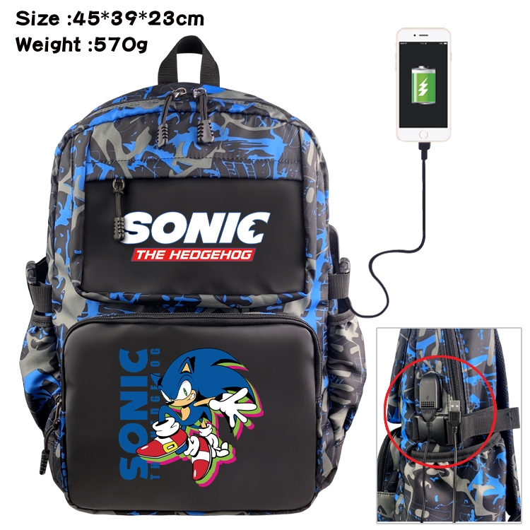 Sonic The Hedgehog Anime waterproof nylon camouflage backpack School Bag 45X39X23CM