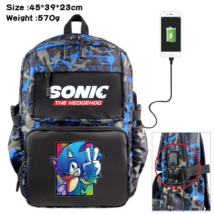 Sonic The Hedgehog Anime waterproof nylon camouflage backpack School Bag 45X39X23CM