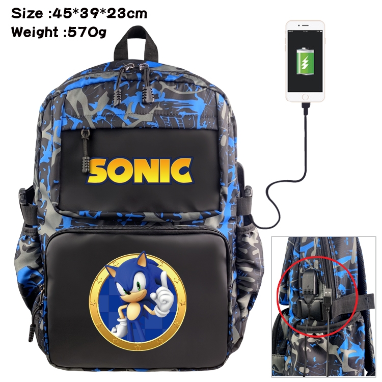 Sonic The Hedgehog Anime waterproof nylon camouflage backpack School Bag 45X39X23CM