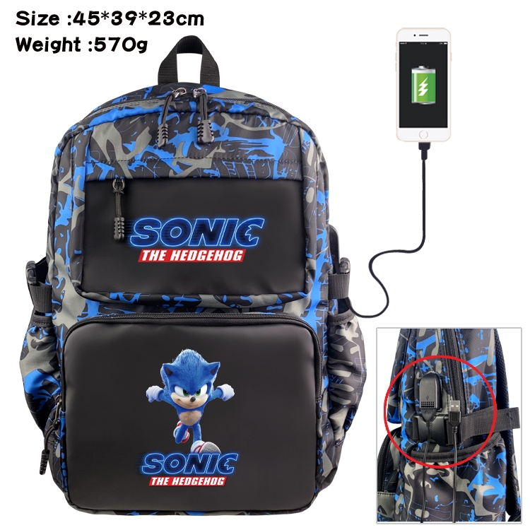 Sonic The Hedgehog Anime waterproof nylon camouflage backpack School Bag 45X39X23CM