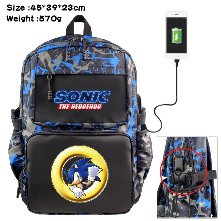 Sonic The Hedgehog Anime waterproof nylon camouflage backpack School Bag 45X39X23CM