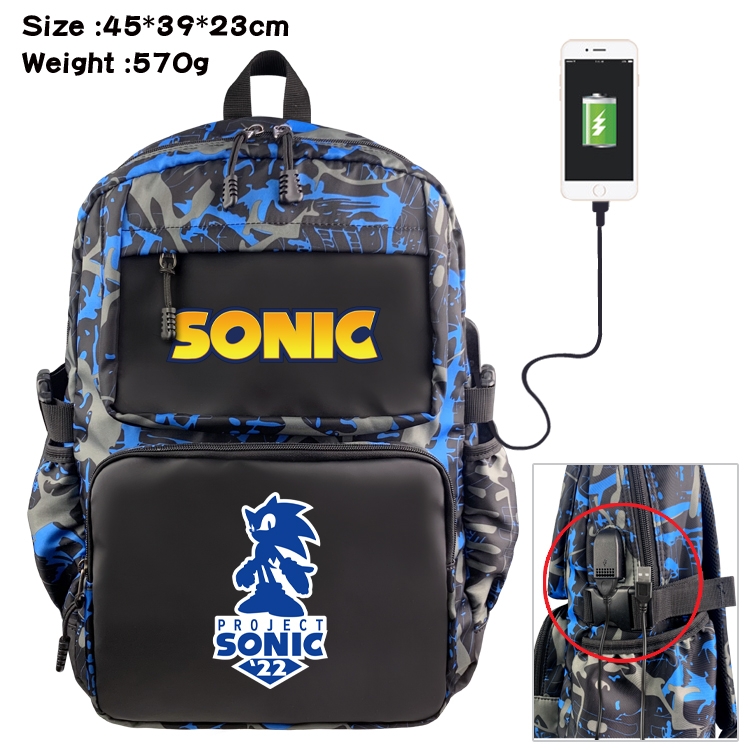 Sonic The Hedgehog Anime waterproof nylon camouflage backpack School Bag 45X39X23CM