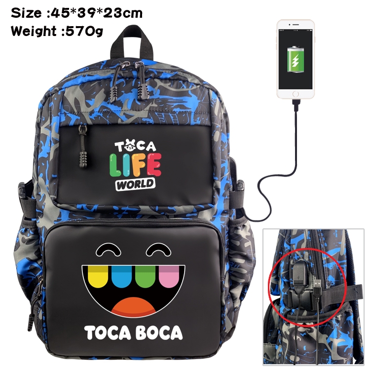 toca life world Anime waterproof nylon camouflage backpack School Bag 45X39X23CM