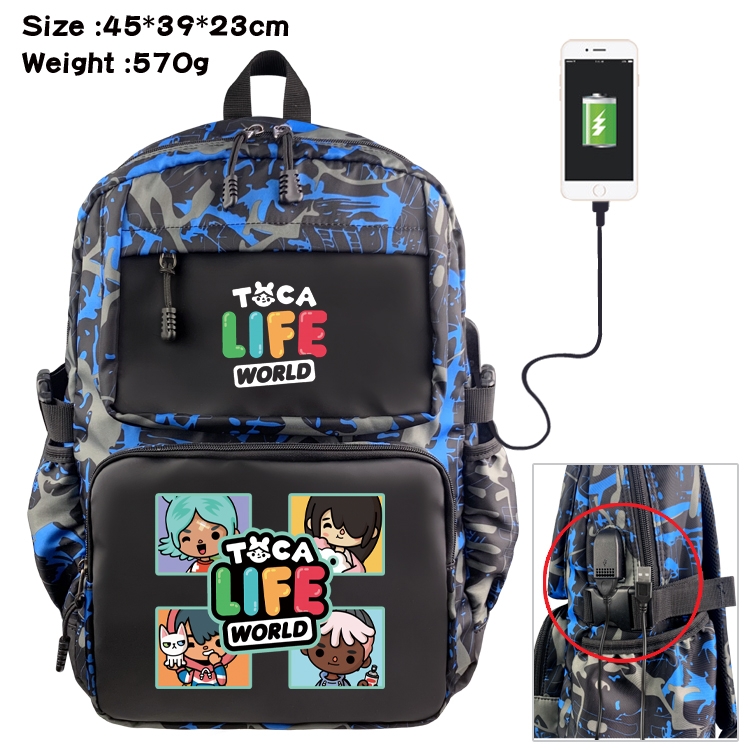 toca life world Anime waterproof nylon camouflage backpack School Bag 45X39X23CM