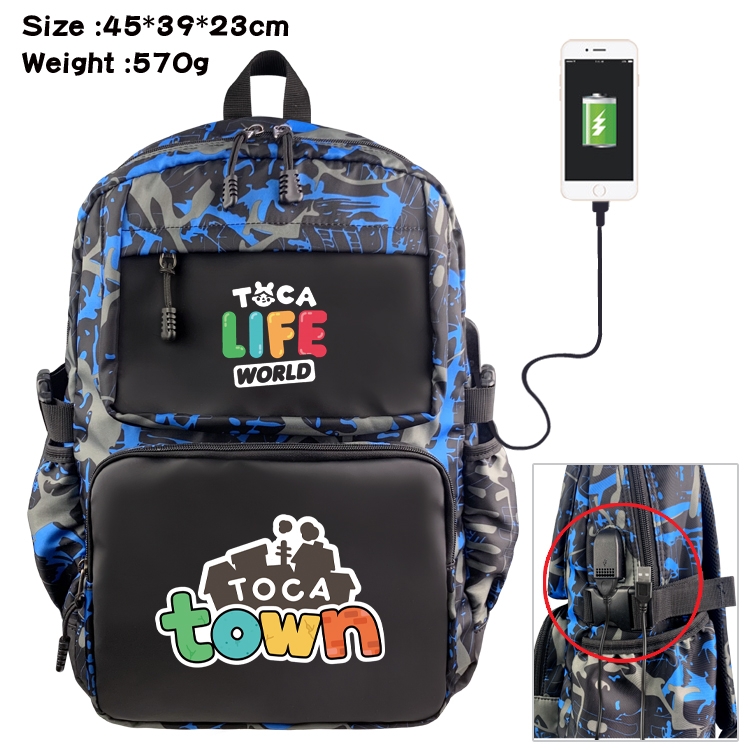 toca life world Anime waterproof nylon camouflage backpack School Bag 45X39X23CM