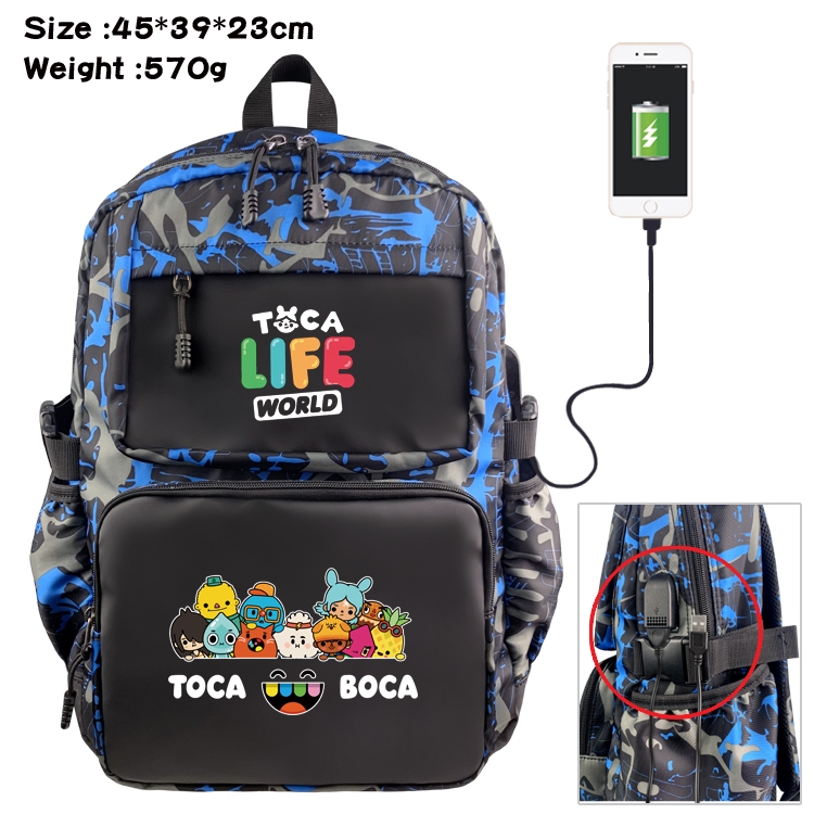 toca life world Anime waterproof nylon camouflage backpack School Bag 45X39X23CM