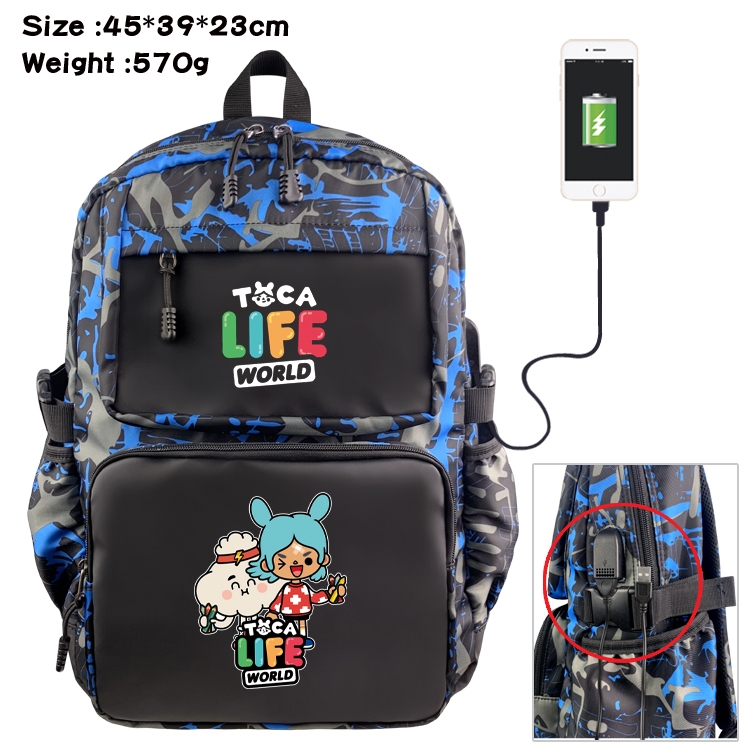 toca life world Anime waterproof nylon camouflage backpack School Bag 45X39X23CM