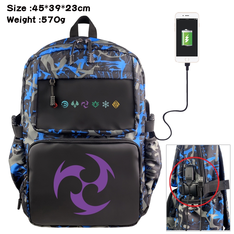 Genshin Impact Anime waterproof nylon camouflage backpack School Bag 45X39X23CM