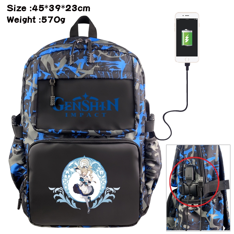 Genshin Impact Anime waterproof nylon camouflage backpack School Bag 45X39X23CM