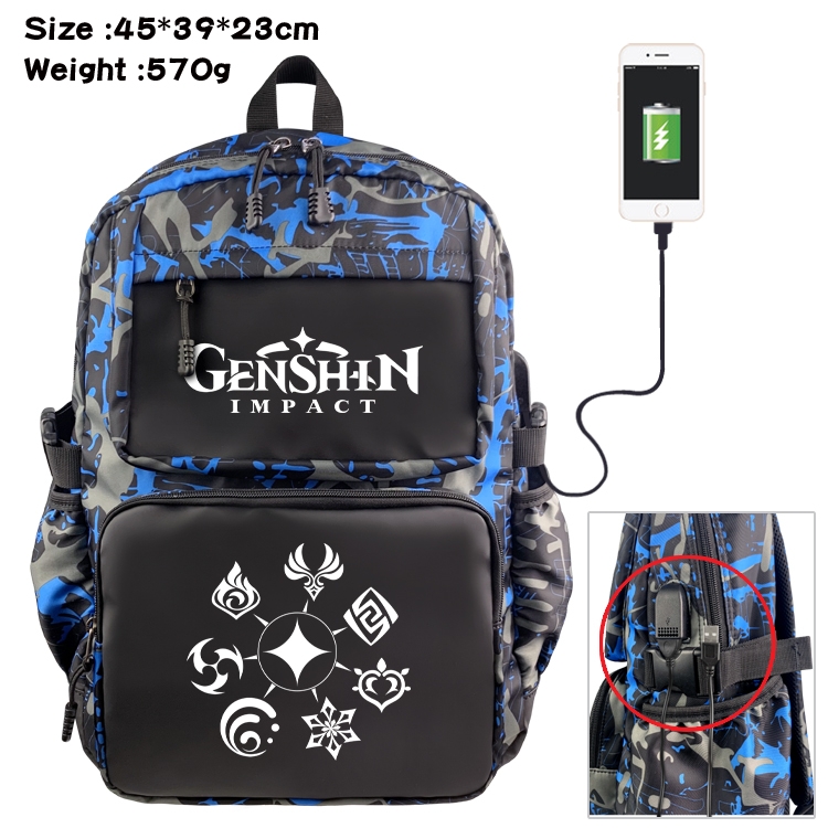 Genshin Impact Anime waterproof nylon camouflage backpack School Bag 45X39X23CM