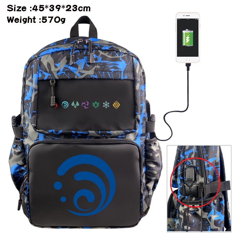 Genshin Impact Anime waterproof nylon camouflage backpack School Bag 45X39X23CM